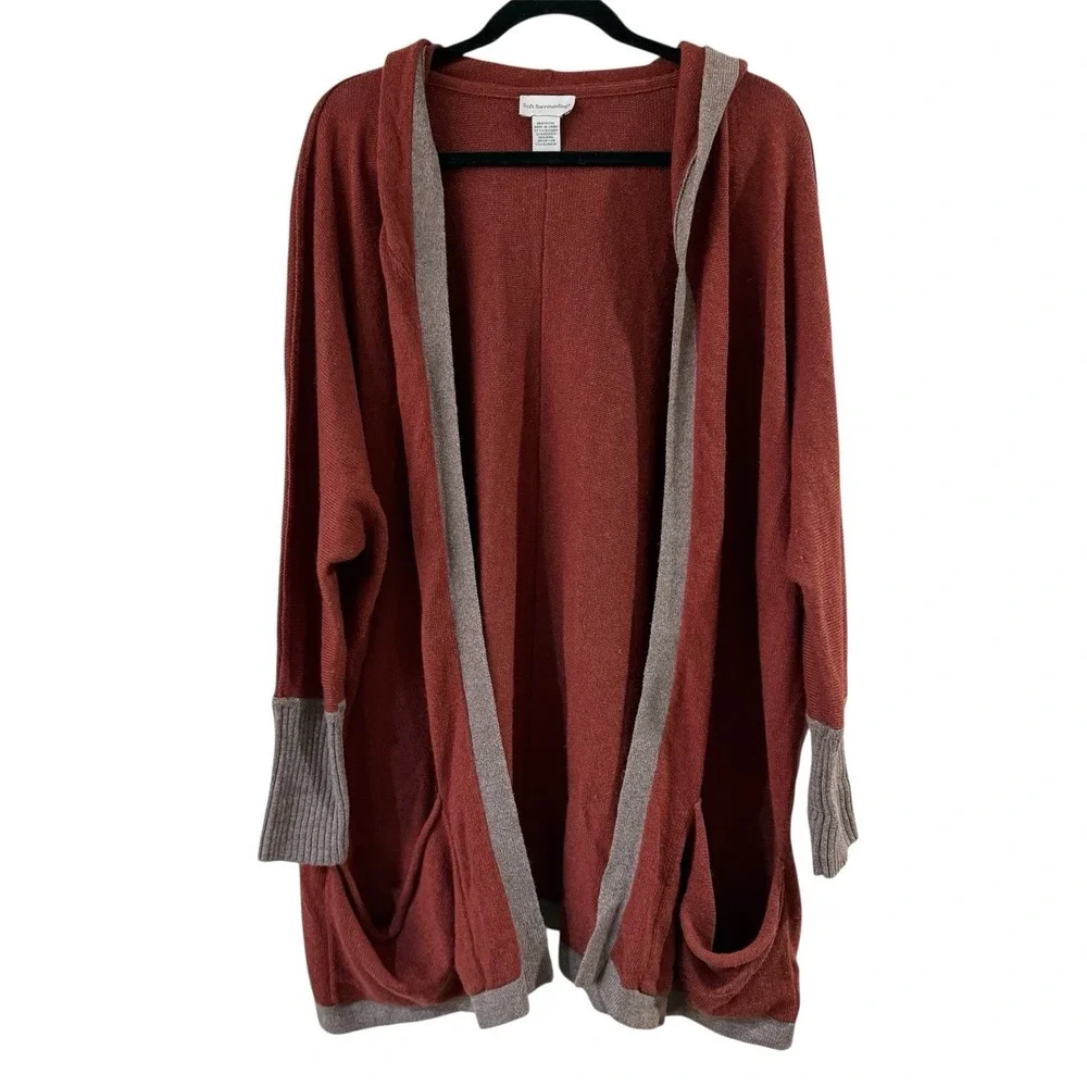 Soft Surroundings Sweater Womens S Rust Red Orange Cashmere Wool‎ Open Cardigan